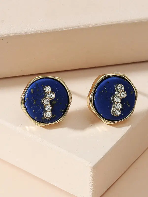 Mini Gold Diamond Sapphire Round | Woman Stud Earrings Midnight Charm
