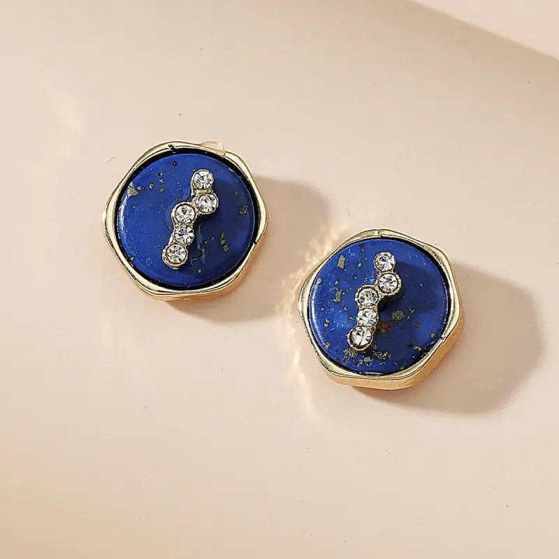 Mini Gold Diamond Sapphire Round | Woman Stud Earrings Midnight Charm