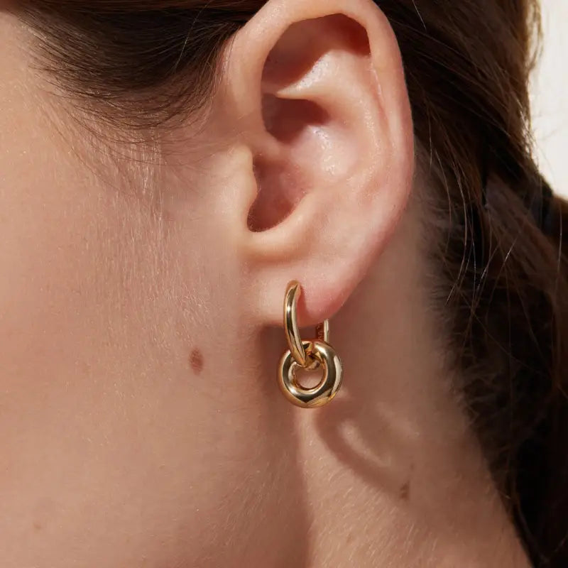 Mini Gold Double Hoop Shaped | Woman Earrings Minimalist Harmony Ladibelle