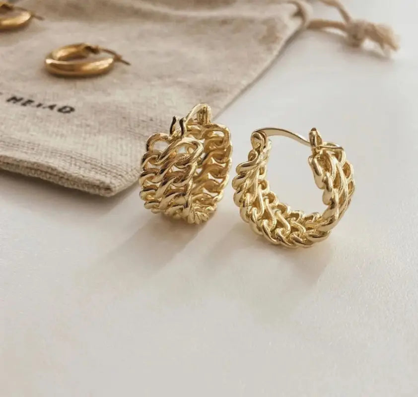 Mini Gold Double Layer Twisted Chain Weave Hoop | Woman Earrings Ladibelle