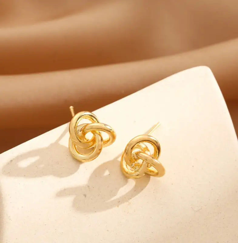 Mini Gold Knot Shaped | Woman Stud Earrings Elegant Hollow Bloom Ladibelle