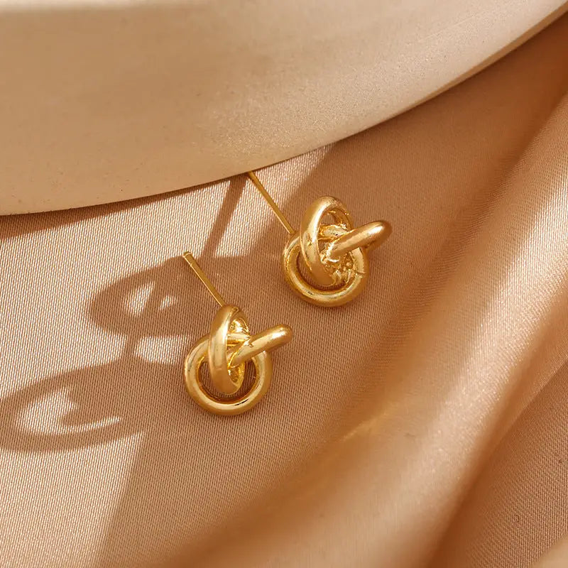 Mini Gold Knot Shaped | Woman Stud Earrings Elegant Hollow Bloom Ladibelle