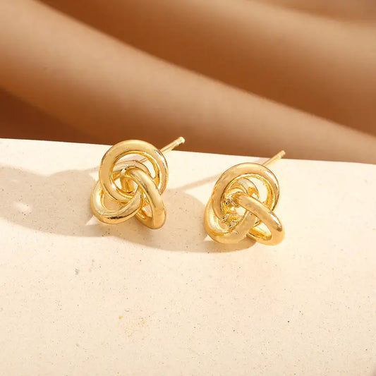 Mini Gold Knot Shaped | Woman Stud Earrings Elegant Hollow Bloom Ladibelle