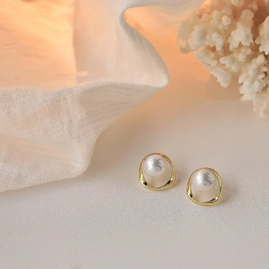 Mini Gold Pearl Small Hoop | Woman Stud Earrings Pearlescent Elegance Ladibelle