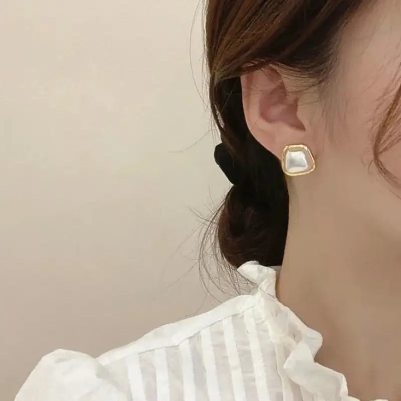 Mini Gold Pearlescent Square | Woman Stud Earrings Ladibelle