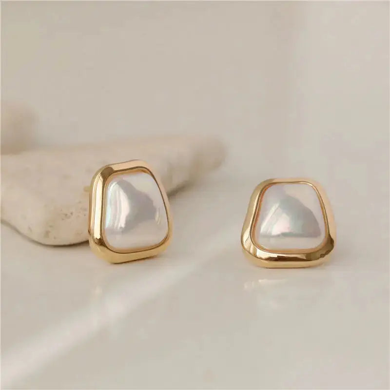 Mini Gold Pearlescent Square | Woman Stud Earrings Ladibelle
