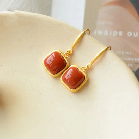 Mini Gold Red Square Stone | Woman Earrings Midnight Splendor Ladibelle