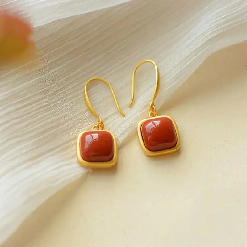 Mini Gold Red Square Stone | Woman Earrings Midnight Splendor Ladibelle