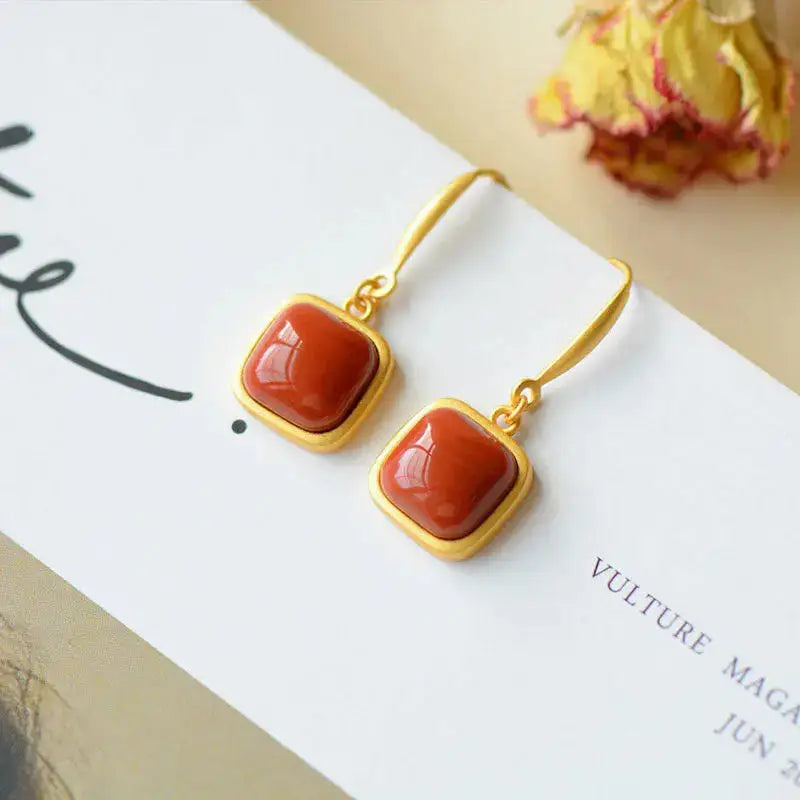 Mini Gold Red Square Stone | Woman Earrings Midnight Splendor Ladibelle