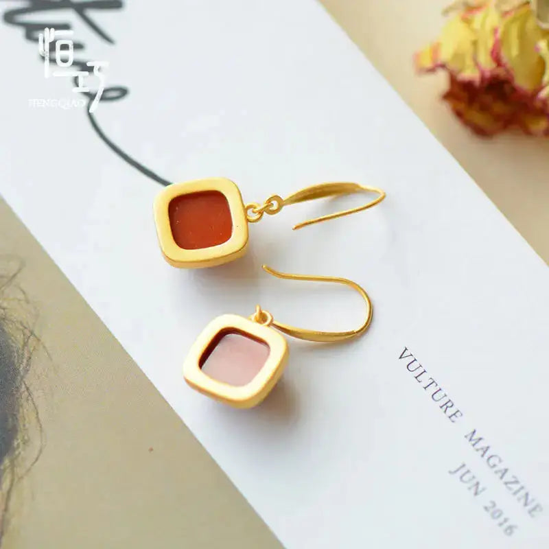 Mini Gold Red Square Stone | Woman Earrings Midnight Splendor Ladibelle