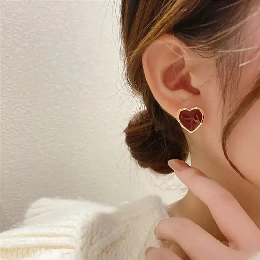 Mini Gold Ruby Heart Shaped | Woman Stud Earrings Radiant Heartbeat Ladibelle