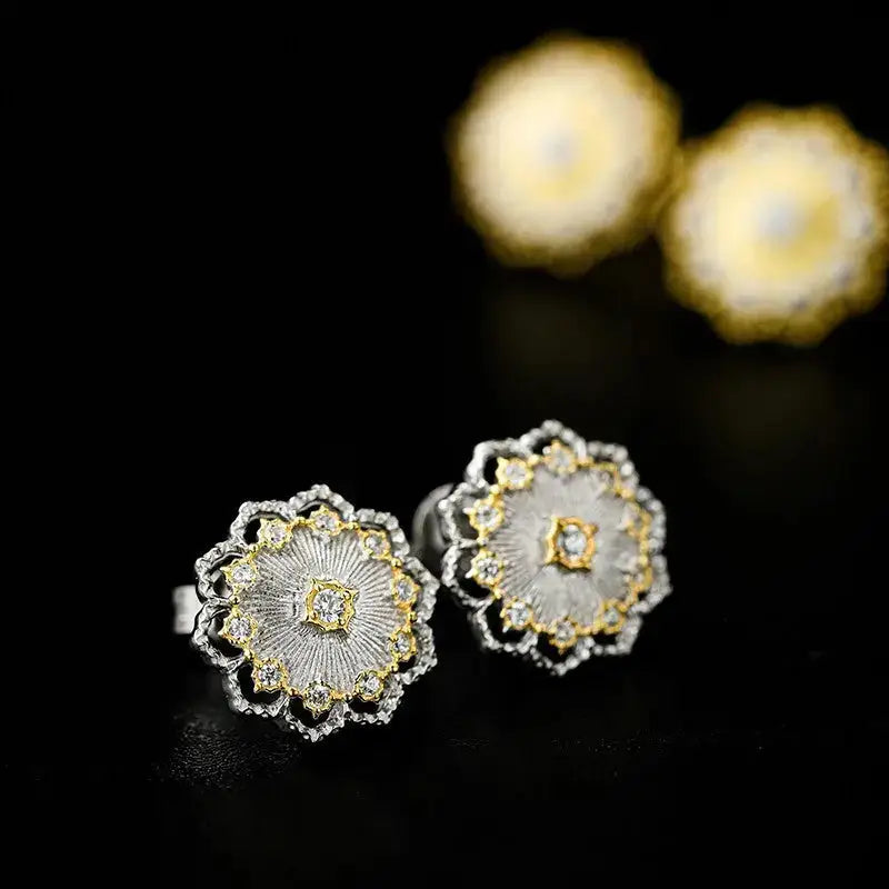 Mini Gold & Silver Snowflake Shaped | Woman Stud Earrings Dazzling Sparkle Ladibelle