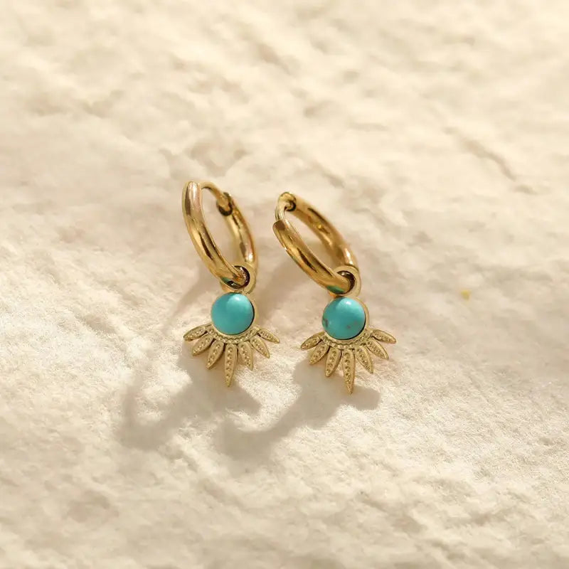 Mini Gold Turquoise Dangle Hoop Shaped | Woman Earrings Azure Oasis Ladibelle