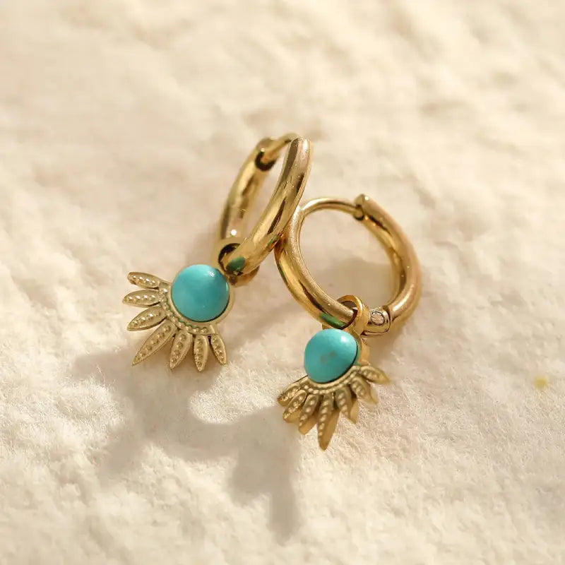 Mini Gold Turquoise Dangle Hoop Shaped | Woman Earrings Azure Oasis Ladibelle