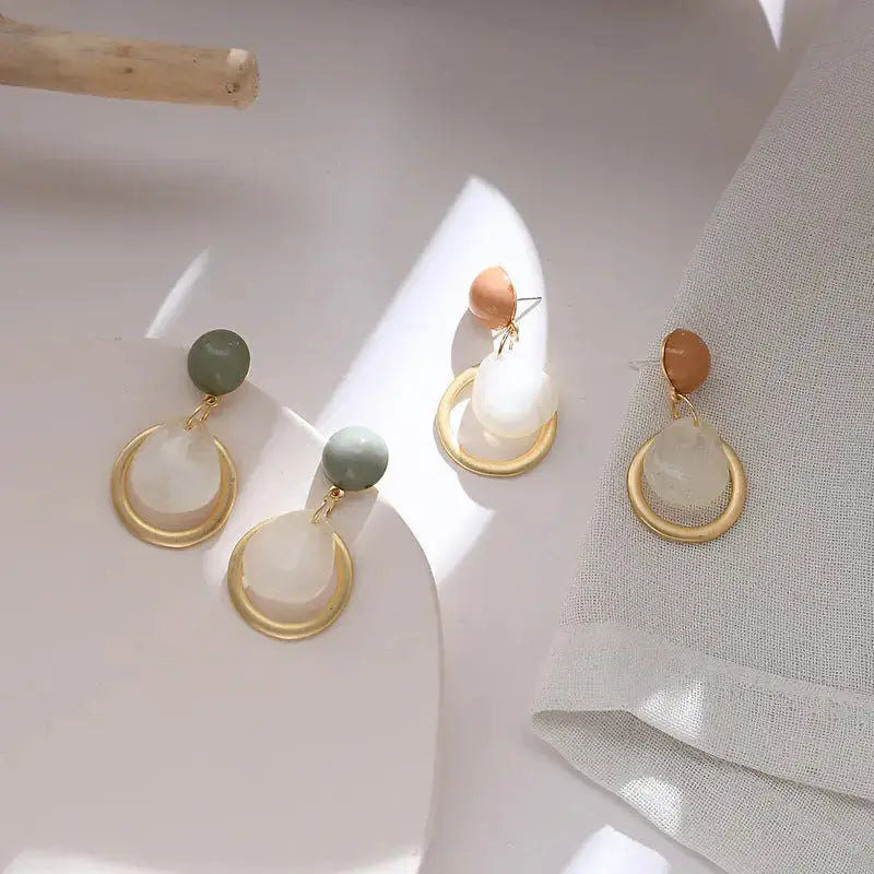 Mini Gold White Green & Orange Round Shaped | Woman Earrings Ladibelle