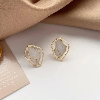 Mini Golden White Geometric Shaped | Woman Stud Earrings Gilded Simplicity Ladibelle