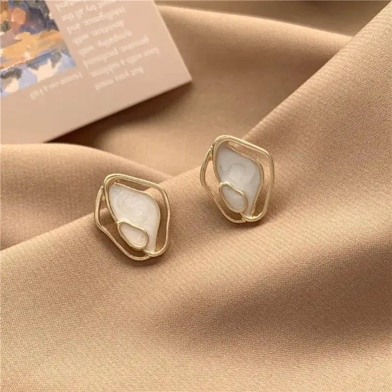 Mini Golden White Geometric Shaped | Woman Stud Earrings Gilded Simplicity Ladibelle