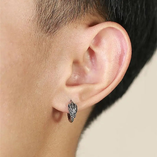 Mini Silver Dragon Hoop Shaped | Man Stud Earrings Majestic Rivulet Ladibelle