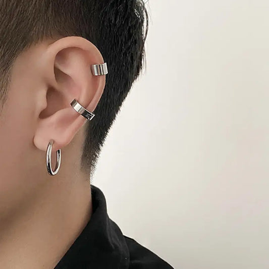 Mini Stainless Steel Small Hoop | Man Ear Clip Set City Vibes Glossy Ladibelle - Earrings