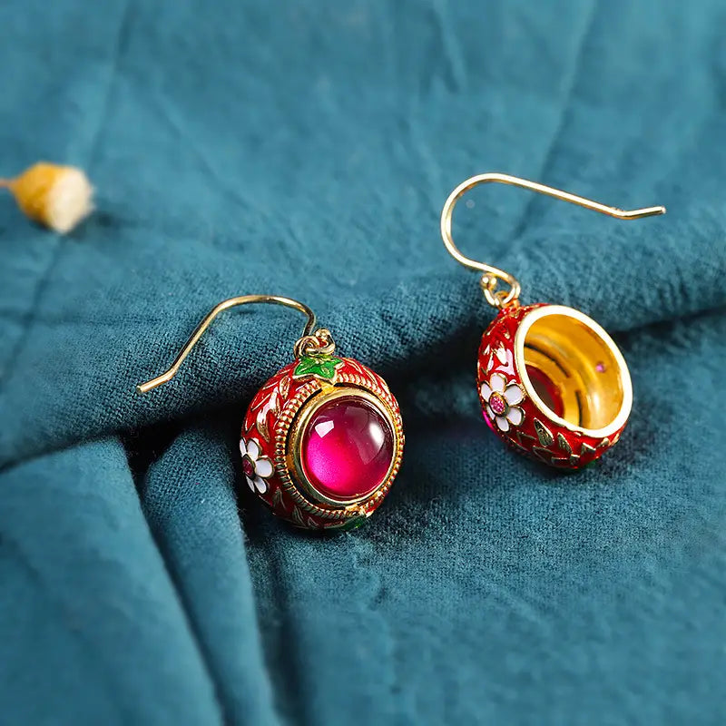 Mini Wine Color Dangle Ball Shaped | Woman Earrings Crimson Flame Ladibelle