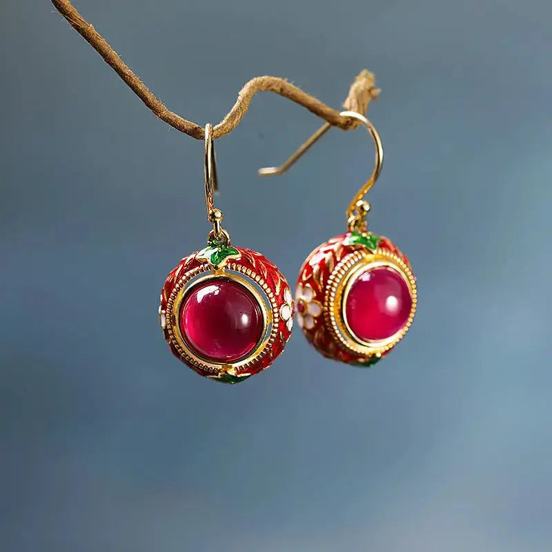 Mini Wine Color Dangle Ball Shaped | Woman Earrings Crimson Flame Ladibelle