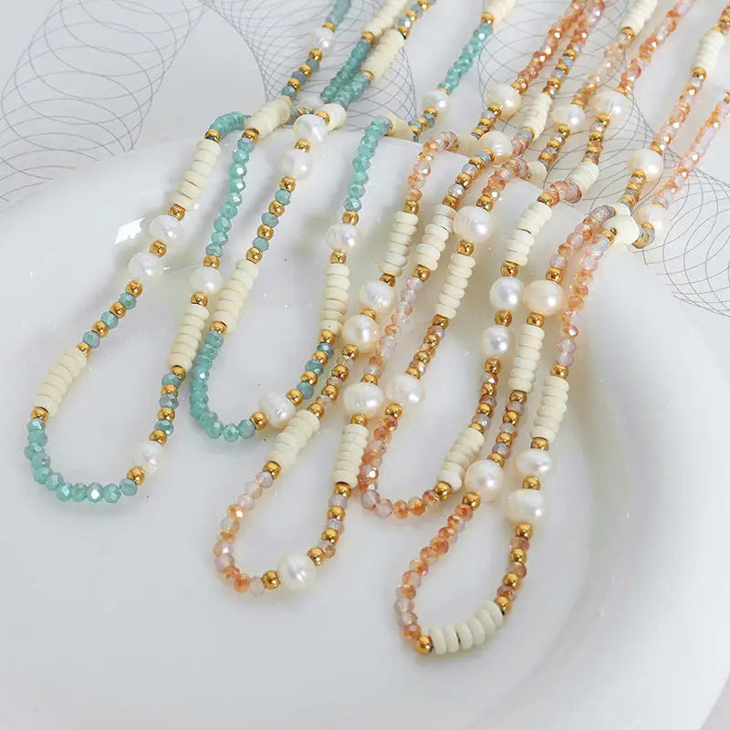 Opulent Aurora: Freshwater Pearl & Glass Stone Necklace