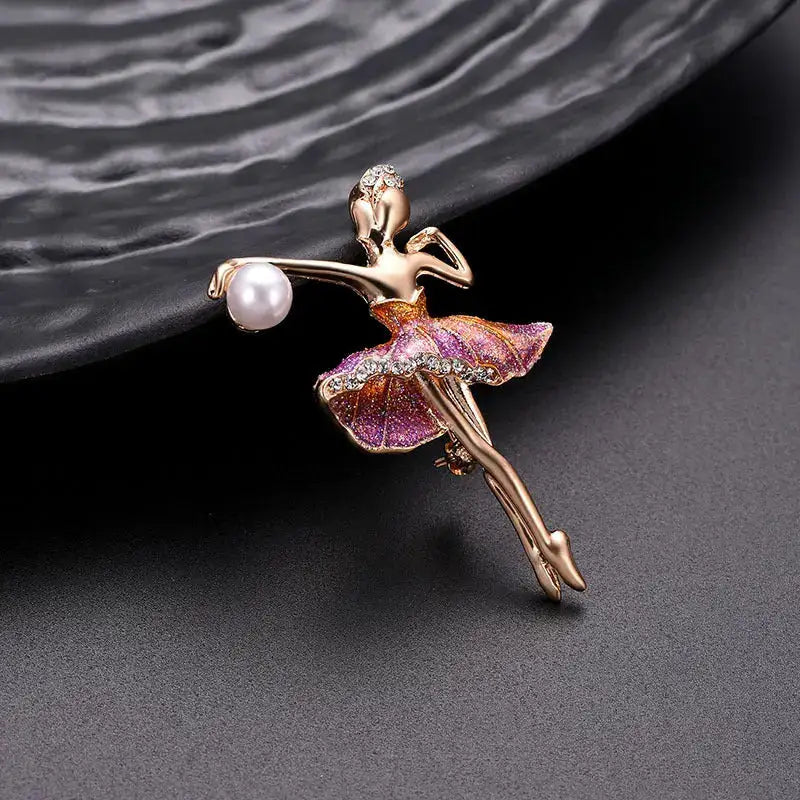 Twirling Elegance: Diamond Ballerina Brooch