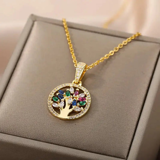 Vibrant Gemstone Tree Necklace